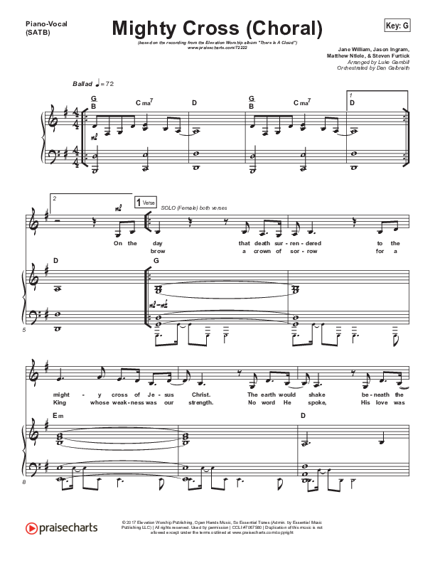 Mighty Cross (Choral Anthem SATB) Piano/Vocal Pack (Elevation Worship / Arr. Luke Gambill)