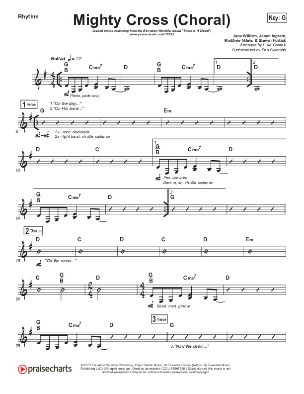 Mighty Cross (Choral Anthem SATB) Rhythm Chart (Elevation Worship / Arr. Luke Gambill)