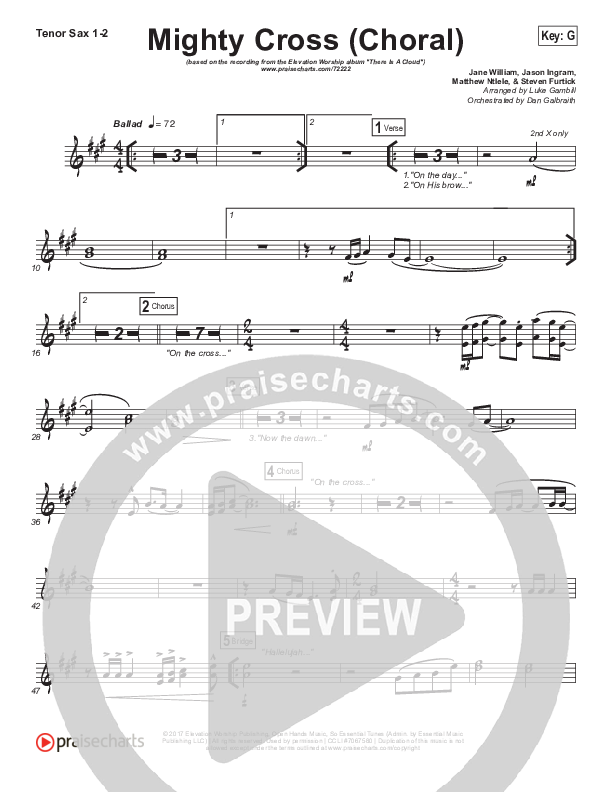 Mighty Cross (Choral Anthem SATB) Tenor Sax 1/2 (Elevation Worship / Arr. Luke Gambill)