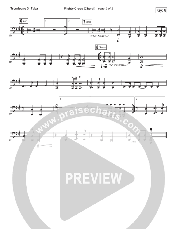 Mighty Cross (Choral Anthem SATB) Trombone 3/Tuba (Elevation Worship / Arr. Luke Gambill)
