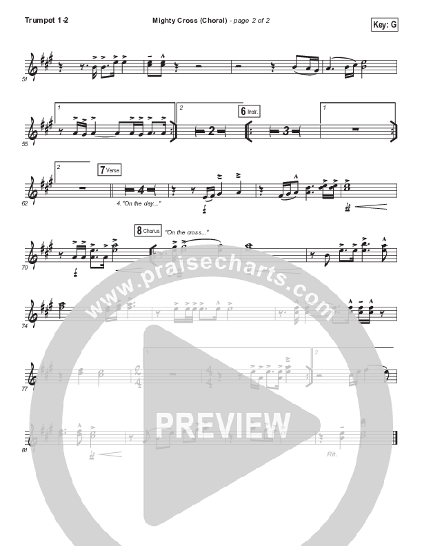 Mighty Cross (Choral Anthem SATB) Trumpet 1,2 (Elevation Worship / Arr. Luke Gambill)