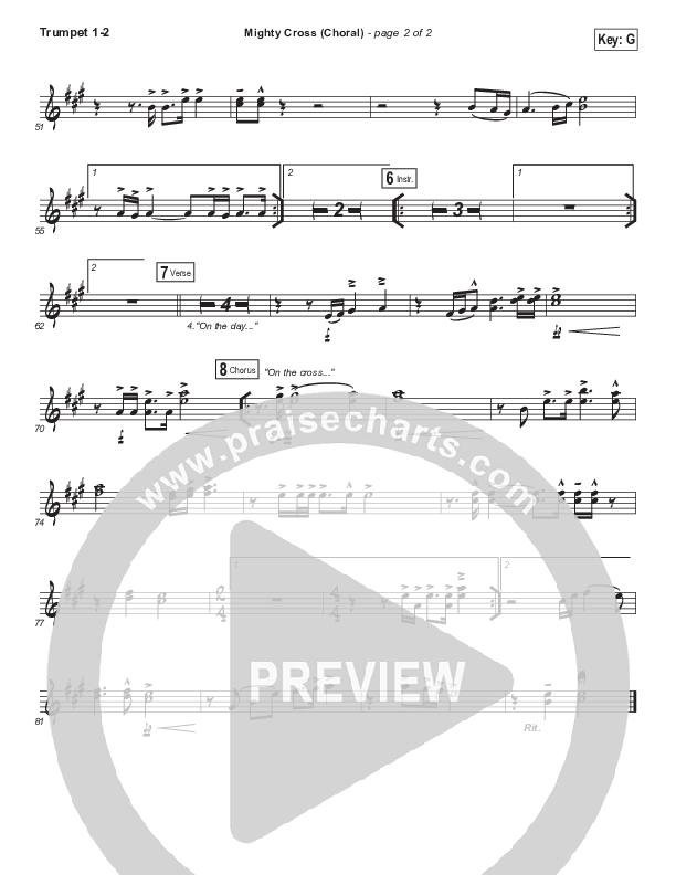 Mighty Cross (Choral Anthem SATB) Trumpet 1,2 (Elevation Worship / Arr. Luke Gambill)