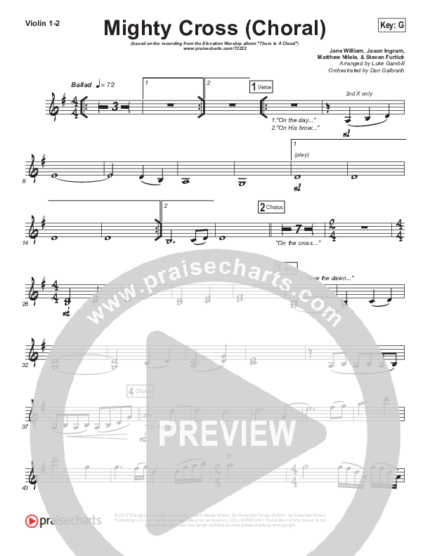Mighty Cross (Choral Anthem SATB) Violin 1/2 (Elevation Worship / Arr. Luke Gambill)