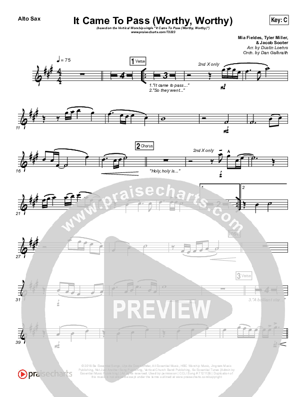 It Came To Pass (Worthy Worthy) Alto Sax (Vertical Worship)
