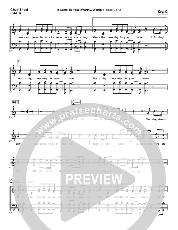 It Came To Pass (Worthy Worthy) Choir Sheet (SATB) (Vertical Worship)