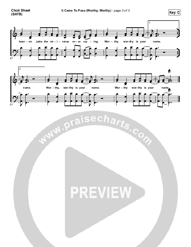 It Came To Pass (Worthy Worthy) Choir Sheet (SATB) (Vertical Worship)