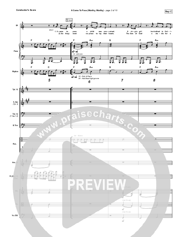 It Came To Pass (Worthy Worthy) Conductor's Score (Vertical Worship)