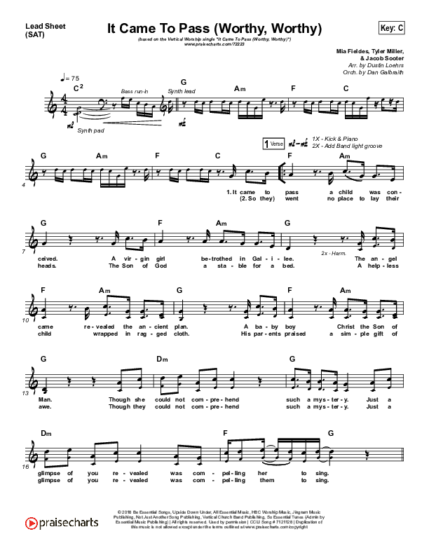 It Came To Pass (Worthy Worthy) Lead Sheet (SAT) (Vertical Worship)