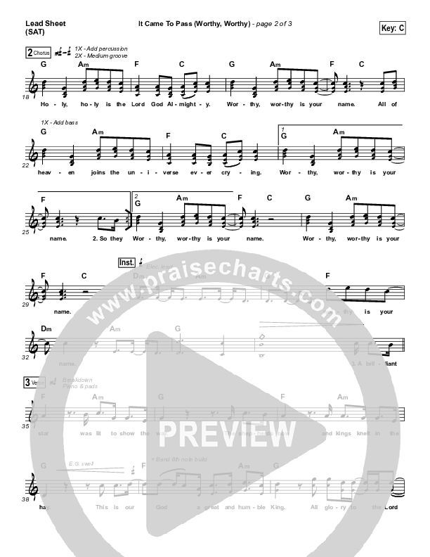 It Came To Pass (Worthy Worthy) Lead Sheet (SAT) (Vertical Worship)