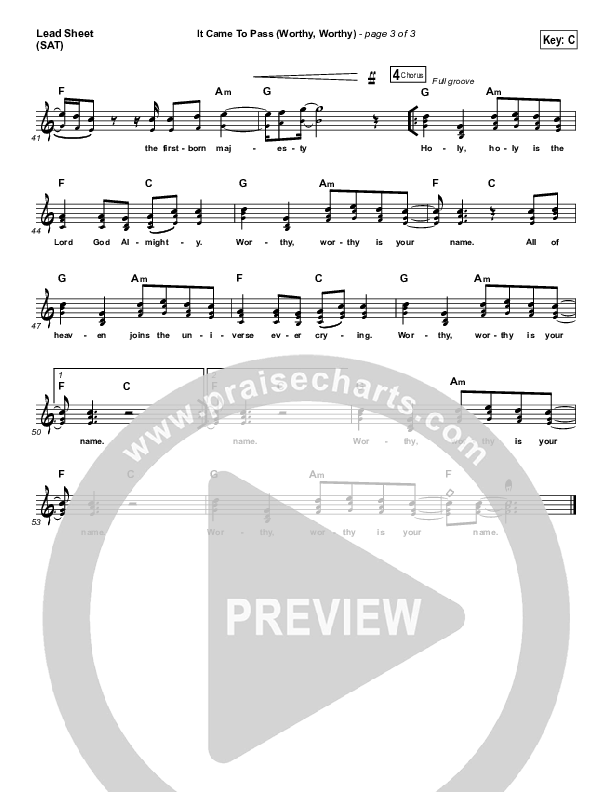 It Came To Pass (Worthy Worthy) Lead Sheet (SAT) (Vertical Worship)