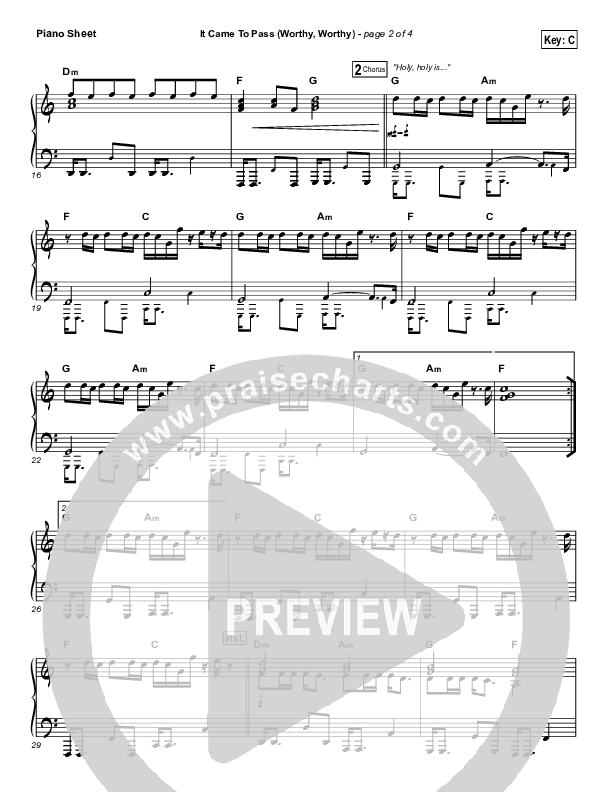It Came To Pass (Worthy Worthy) Piano Sheet (Vertical Worship)