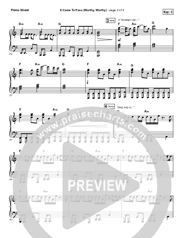It Came To Pass (Worthy Worthy) Piano Sheet (Vertical Worship)
