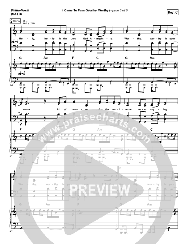 It Came To Pass (Worthy Worthy) Piano/Vocal (SATB) (Vertical Worship)