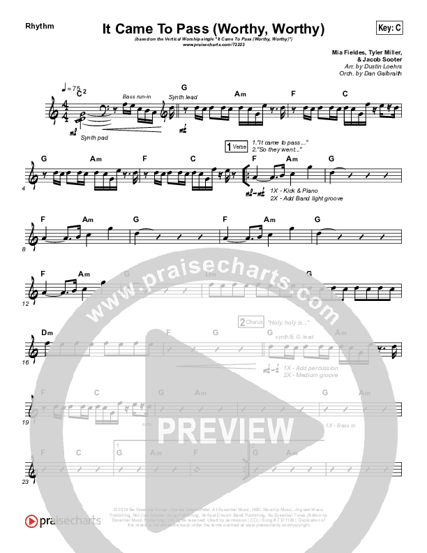 It Came To Pass (Worthy Worthy) Rhythm Chart (Vertical Worship)