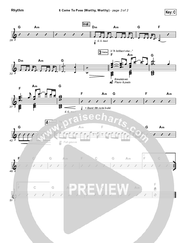 It Came To Pass (Worthy Worthy) Rhythm Chart (Vertical Worship)