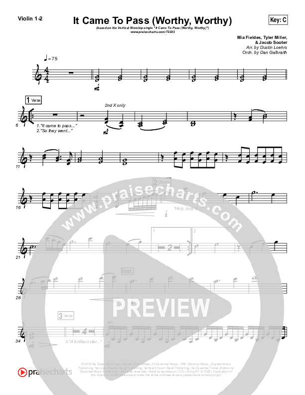 It Came To Pass (Worthy Worthy) Violin 1/2 (Vertical Worship)