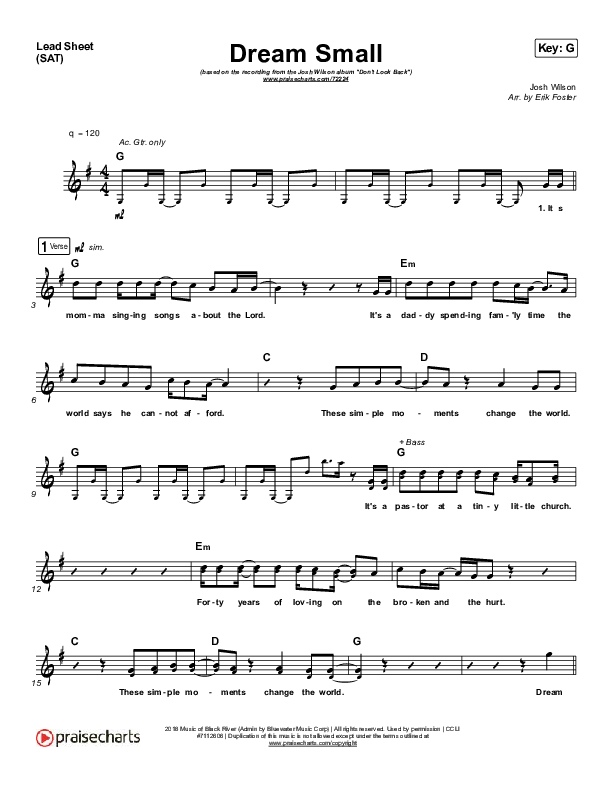 Dream Small Lead Sheet (SAT) (Josh Wilson)