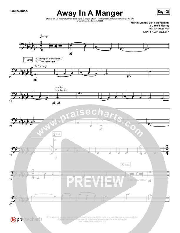 Away In A Manger Cello/Bass (Shane & Shane / The Worship Initiative)