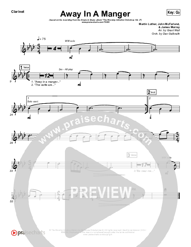 Away In A Manger Clarinet (Shane & Shane / The Worship Initiative)