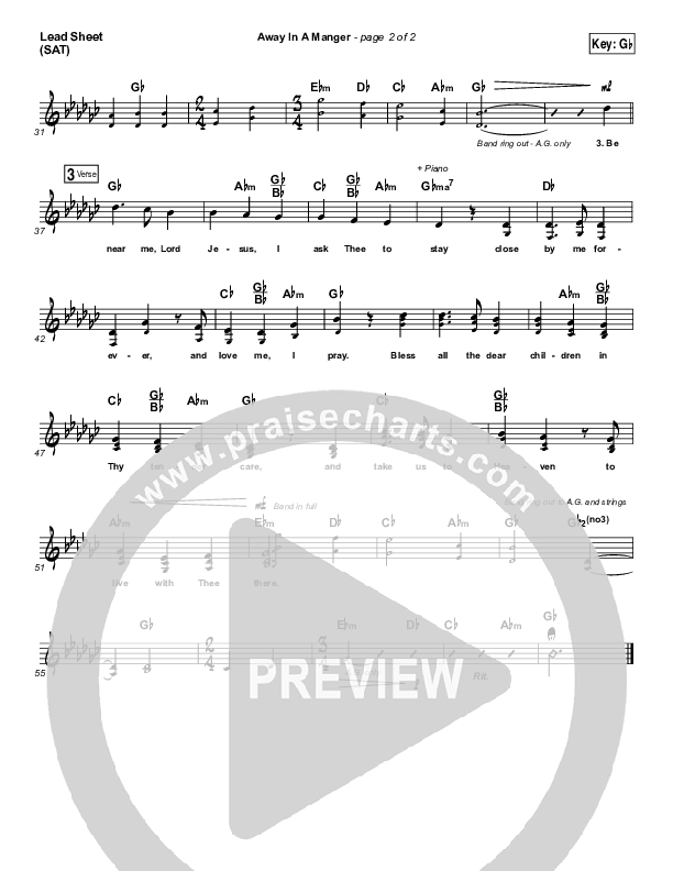 Away In A Manger Lead Sheet (SAT) (Shane & Shane / The Worship Initiative)