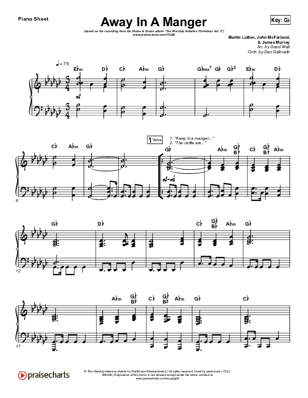 Away In A Manger Piano Sheet (Shane & Shane / The Worship Initiative)