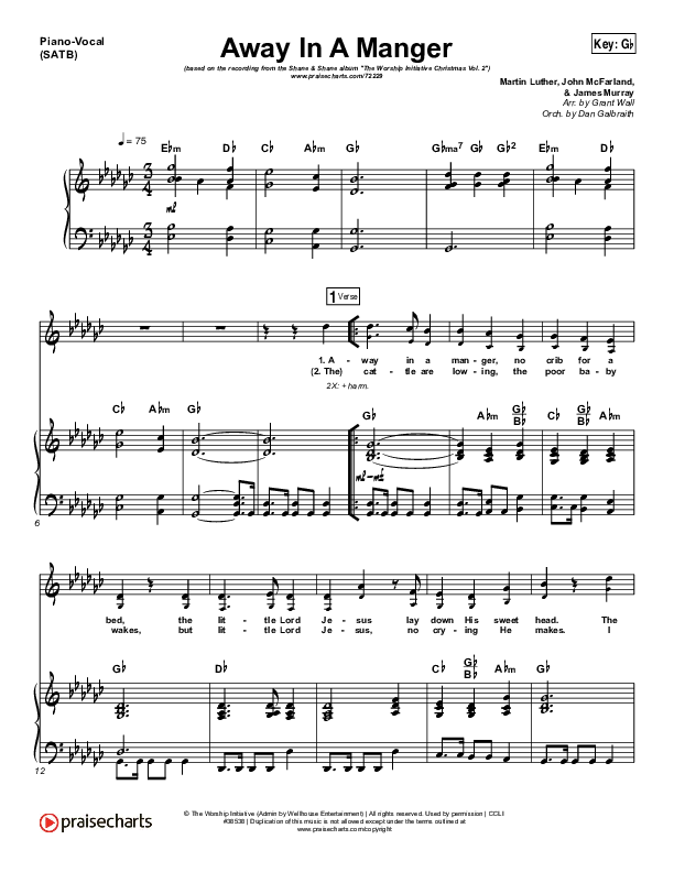 Away In A Manger Piano/Vocal (SATB) (Shane & Shane / The Worship Initiative)