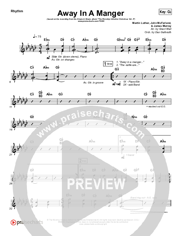 Away In A Manger Rhythm Chart (Shane & Shane / The Worship Initiative)