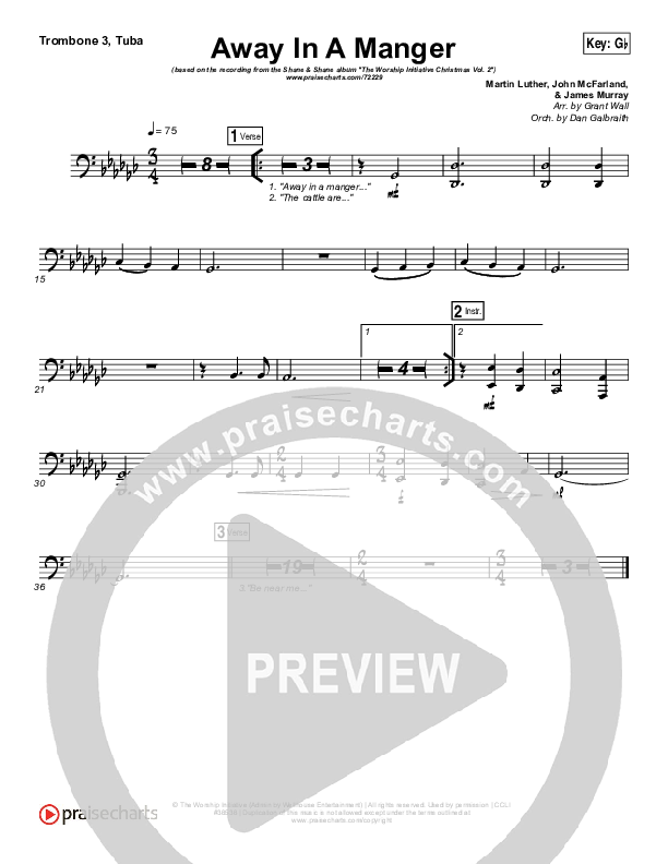 Away In A Manger Trombone 3/Tuba (Shane & Shane / The Worship Initiative)