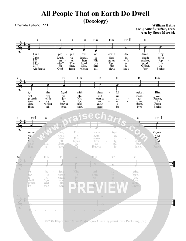 All People That On Earth Do Dwell Lead Sheet (Stephen Merrick)