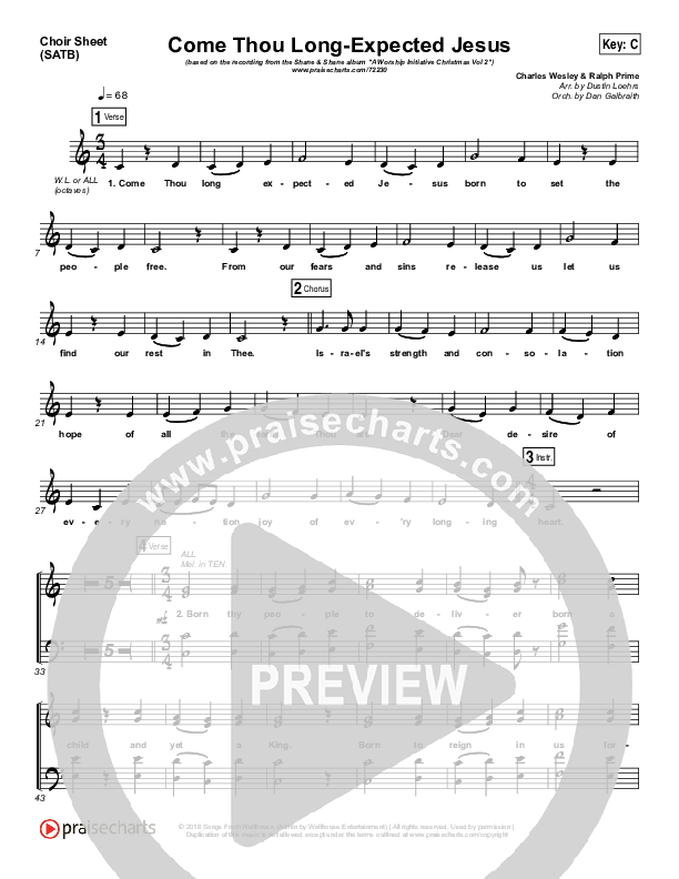 Come Thou Long Expected Jesus Choir Vocals (SATB) (Shane & Shane / The Worship Initiative)