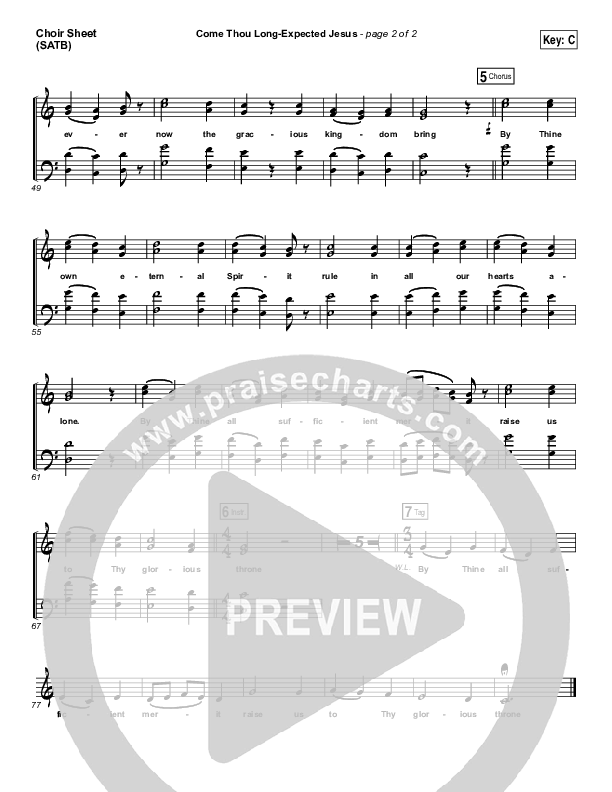 Come Thou Long Expected Jesus Choir Vocals (SATB) (Shane & Shane / The Worship Initiative)