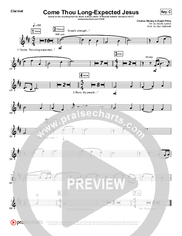 Come Thou Long Expected Jesus Clarinet (Shane & Shane / The Worship Initiative)