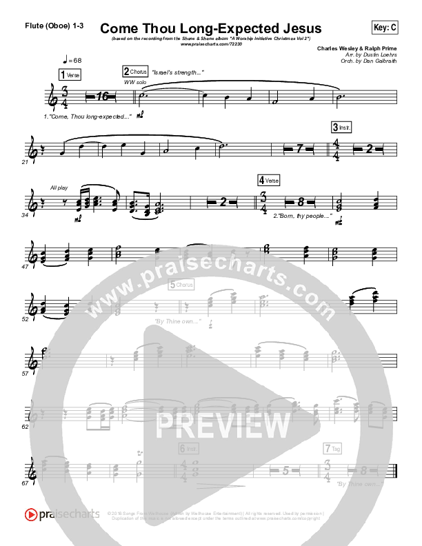 Come Thou Long Expected Jesus Flute/Oboe 1/2/3 (Shane & Shane / The Worship Initiative)