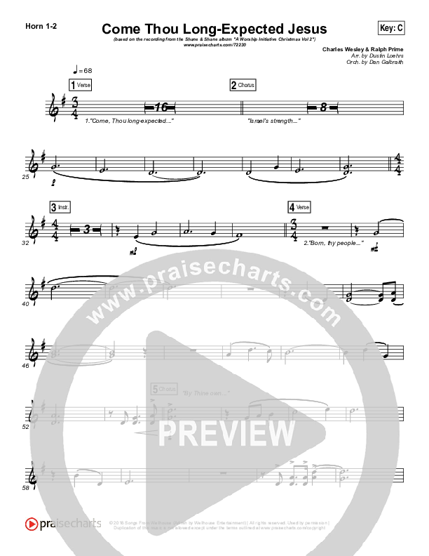 Come Thou Long Expected Jesus French Horn 1/2 (Shane & Shane / The Worship Initiative)