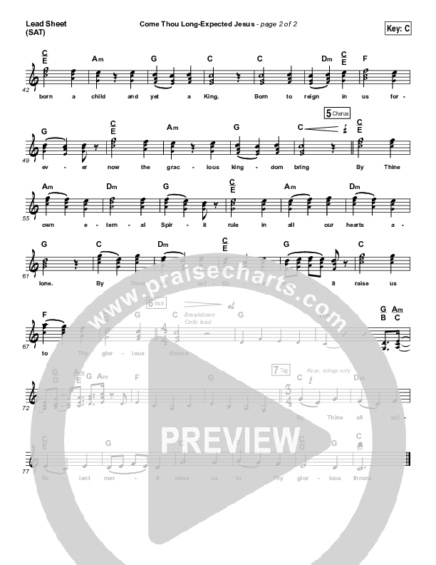 Come Thou Long Expected Jesus Lead Sheet (SAT) (Shane & Shane / The Worship Initiative)