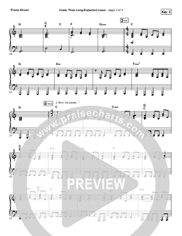 Come Thou Long Expected Jesus Piano Sheet (Shane & Shane / The Worship Initiative)