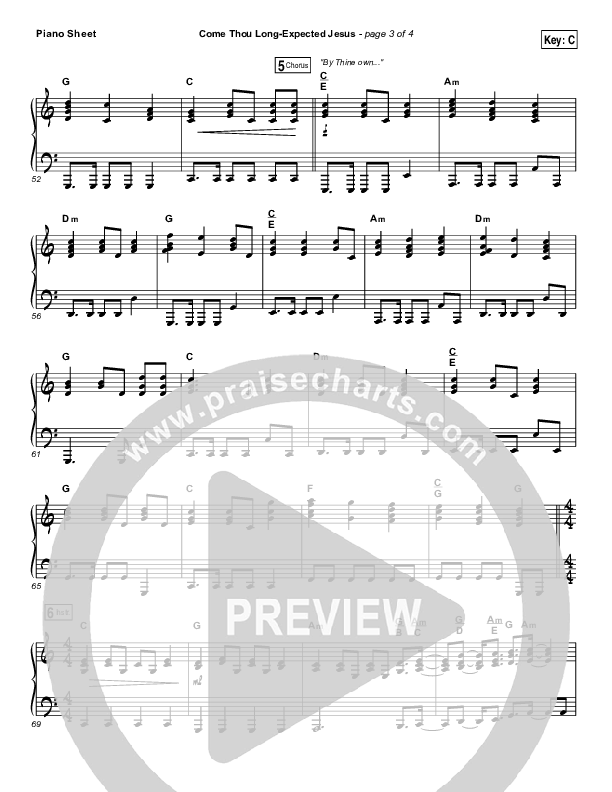 Come Thou Long Expected Jesus Piano Sheet (Shane & Shane / The Worship Initiative)