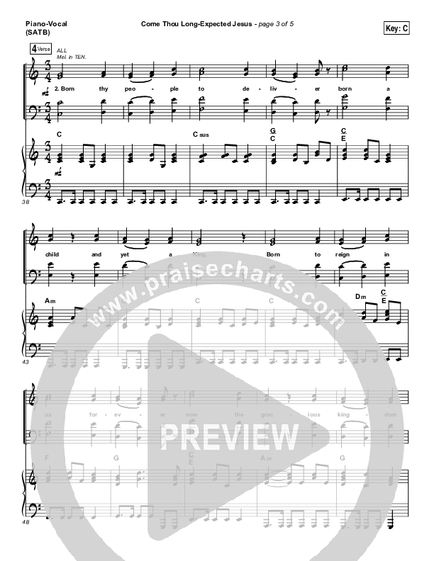 Come Thou Long Expected Jesus Piano/Vocal (SATB) (Shane & Shane / The Worship Initiative)