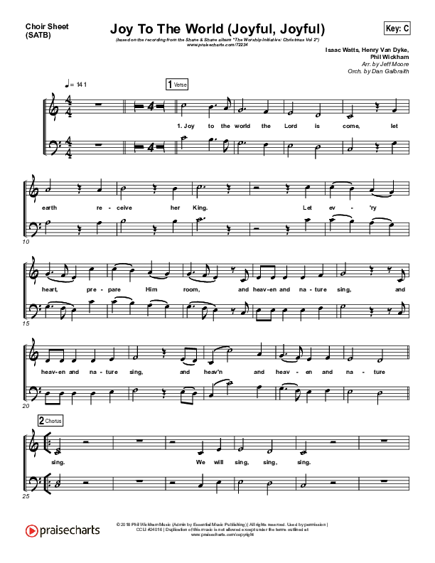 Joy To The World (Joyful Joyful) Sheet Music PDF (Shane & Shane / Phil