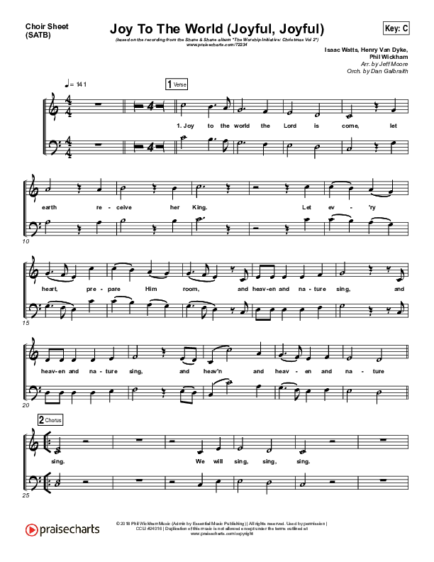 Joy To The World (Joyful Joyful) Choir Sheet (SATB) (Shane & Shane / Phil Wickham / The Worship Initiative)