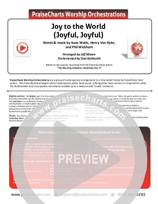 Joy To The World (Joyful Joyful) Cover Sheet (Shane & Shane / Phil Wickham / The Worship Initiative)