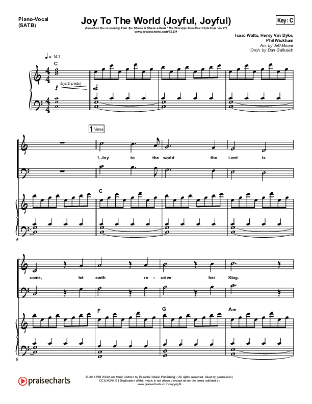 Joy To The World (Joyful Joyful) Sheet Music PDF (Shane & Shane / Phil