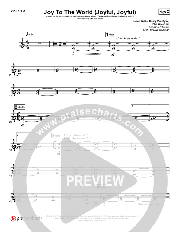 Joy To The World (Joyful Joyful) Violin 1/2 (Shane & Shane / Phil Wickham / The Worship Initiative)