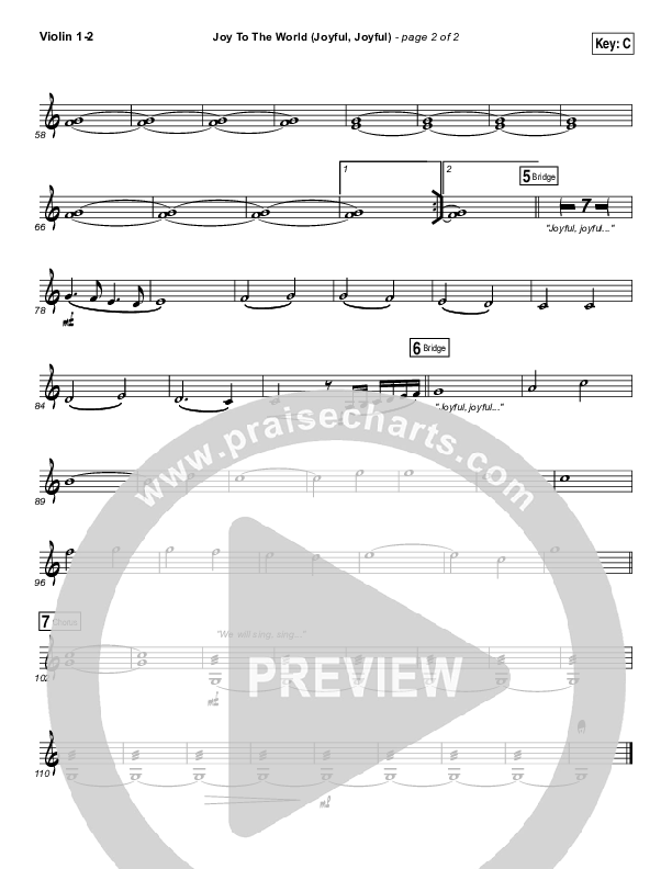 Joy To The World (Joyful Joyful) Violin 1/2 (Shane & Shane / Phil Wickham / The Worship Initiative)