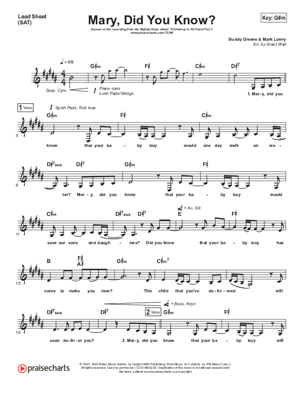 Mary Did You Know Lead Sheet (SAT) (Mallary Hope)