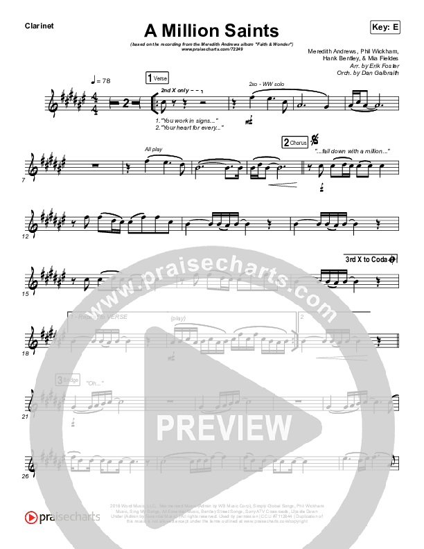 A Million Saints Clarinet (Meredith Andrews)