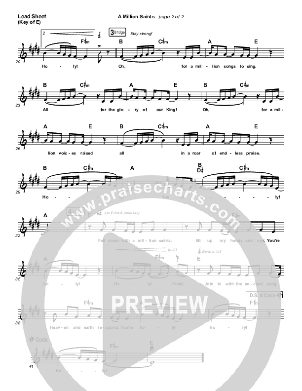 A Million Saints Lead Sheet (Melody) (Meredith Andrews)