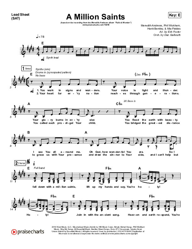 A Million Saints Lead Sheet (SAT) (Meredith Andrews)