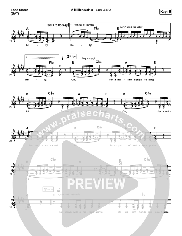 A Million Saints Lead Sheet (SAT) (Meredith Andrews)