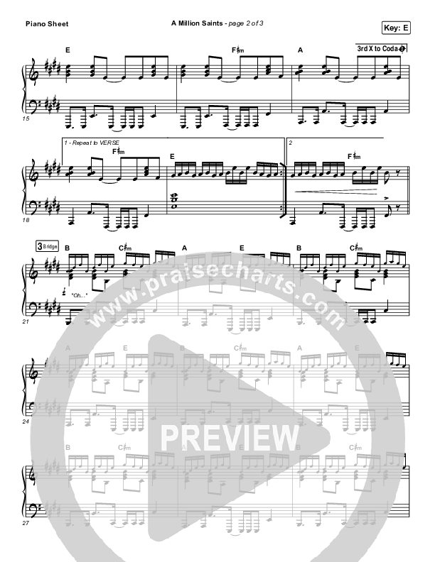 A Million Saints Piano Sheet (Meredith Andrews)